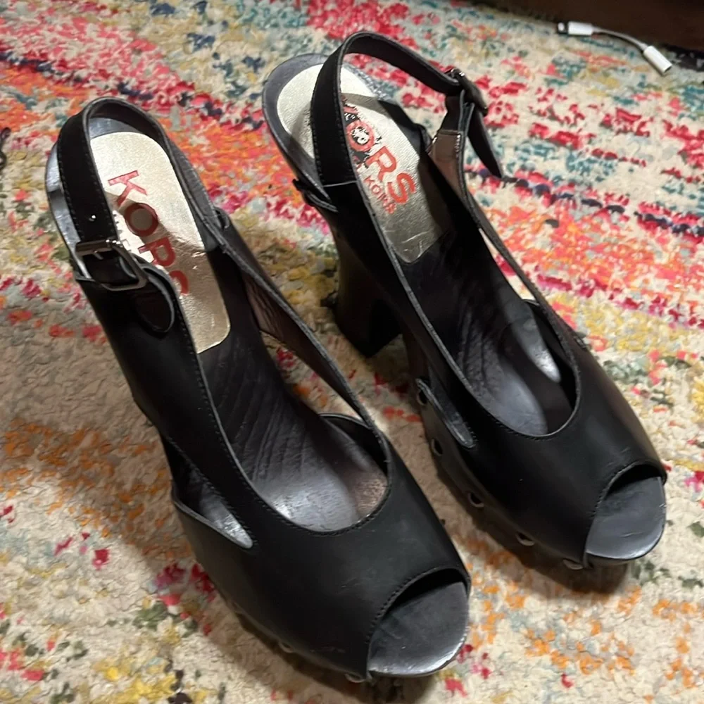 Michael Kors Women’s Open Toe Slingback Platform Block Heel Sandals Sz 10 Black